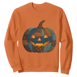 Halloween Blue Denim Patchwork Spooky Pumpkin Sweatshirt TS11 Orange Print Your Wear