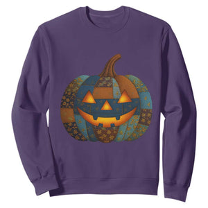Halloween Blue Denim Patchwork Spooky Pumpkin Sweatshirt TS11 Purple Print Your Wear