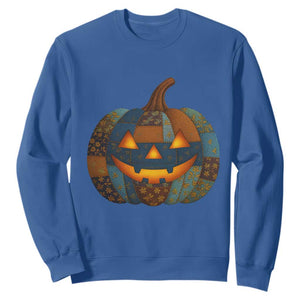 Halloween Blue Denim Patchwork Spooky Pumpkin Sweatshirt TS11 Royal Blue Print Your Wear