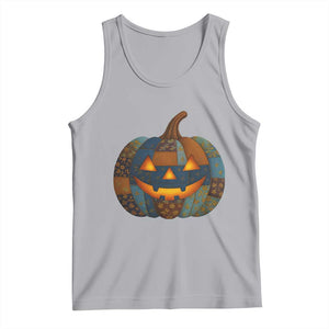 Halloween Blue Denim Patchwork Spooky Pumpkin Tank Top TS11 Athletic Heather Print Your Wear