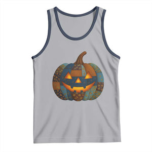 Halloween Blue Denim Patchwork Spooky Pumpkin Tank Top TS11 Athletic Heather Navy Print Your Wear