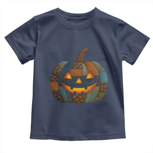 Halloween Blue Denim Patchwork Spooky Pumpkin Toddler T Shirt TS11 Navy Print Your Wear