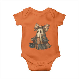 Halloween Vintage Denim Patchwork Spooky Ghost Coquette Baby Onesie TS11 Orange Print Your Wear