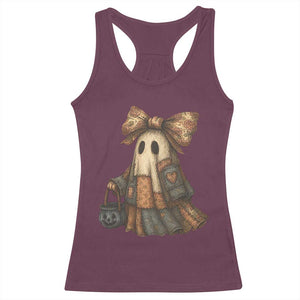 Halloween Vintage Denim Patchwork Spooky Ghost Coquette Racerback Tank Top TS11 Maroon Print Your Wear