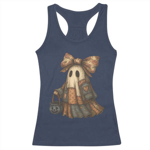 Halloween Vintage Denim Patchwork Spooky Ghost Coquette Racerback Tank Top TS11 Navy Print Your Wear