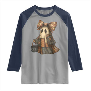 Halloween Vintage Denim Patchwork Spooky Ghost Coquette Raglan Shirt TS11 Sport Gray Navy Print Your Wear