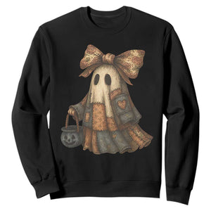 Halloween Vintage Denim Patchwork Spooky Ghost Coquette Sweatshirt TS11 Black Print Your Wear