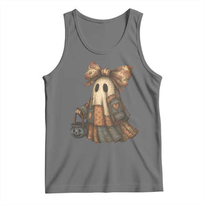 Halloween Vintage Denim Patchwork Spooky Ghost Coquette Tank Top TS11 Black Heather Print Your Wear