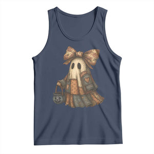 Halloween Vintage Denim Patchwork Spooky Ghost Coquette Tank Top TS11 Navy Print Your Wear