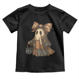Halloween Vintage Denim Patchwork Spooky Ghost Coquette Toddler T Shirt TS11 Black Print Your Wear
