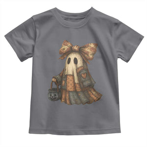 Halloween Vintage Denim Patchwork Spooky Ghost Coquette Toddler T Shirt TS11 Charcoal Print Your Wear