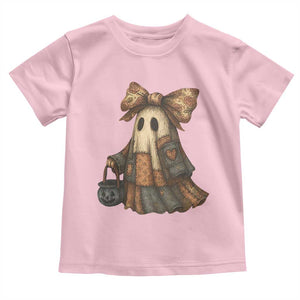 Halloween Vintage Denim Patchwork Spooky Ghost Coquette Toddler T Shirt TS11 Light Pink Print Your Wear