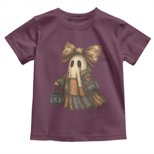 Halloween Vintage Denim Patchwork Spooky Ghost Coquette Toddler T Shirt TS11 Maroon Print Your Wear