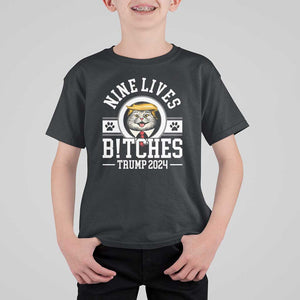 Funny Trump 2024 T Shirt For Kid Nine Lives Bitches Cat Blond Hair For Trump Paw TS11 Black Print Your Wear