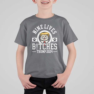 Funny Trump 2024 T Shirt For Kid Nine Lives Bitches Cat Blond Hair For Trump Paw TS11 Charcoal Print Your Wear