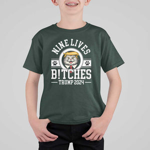 Funny Trump 2024 T Shirt For Kid Nine Lives Bitches Cat Blond Hair For Trump Paw TS11 Dark Forest Green Print Your Wear
