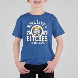 Funny Trump 2024 T Shirt For Kid Nine Lives Bitches Cat Blond Hair For Trump Paw TS11 Royal Blue Print Your Wear