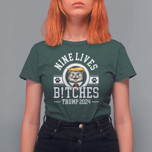 Funny Trump 2024 T Shirt For Women Nine Lives Bitches Cat Blond Hair For Trump Paw TS11 Dark Forest Green Print Your Wear