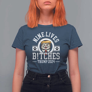 Funny Trump 2024 T Shirt For Women Nine Lives Bitches Cat Blond Hair For Trump Paw TS11 Navy Print Your Wear