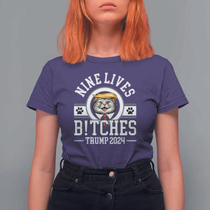 Funny Trump 2024 T Shirt For Women Nine Lives Bitches Cat Blond Hair For Trump Paw TS11 Purple Print Your Wear