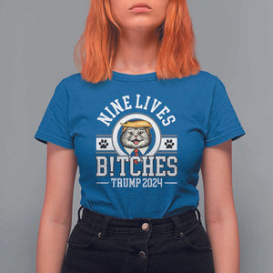 Funny Trump 2024 T Shirt For Women Nine Lives Bitches Cat Blond Hair For Trump Paw TS11 Royal Blue Print Your Wear