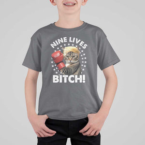 Funny Trump T Shirt For Kid Nine Lives Bitch Cat Trump Blond Hair Boxing TS11 Charcoal Print Your Wear