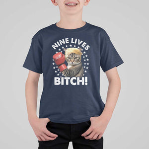 Funny Trump T Shirt For Kid Nine Lives Bitch Cat Trump Blond Hair Boxing TS11 Navy Print Your Wear