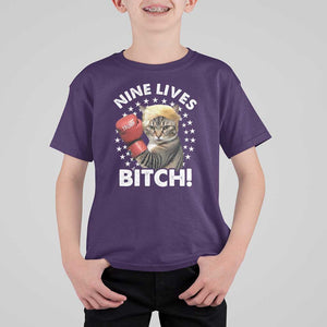 Funny Trump T Shirt For Kid Nine Lives Bitch Cat Trump Blond Hair Boxing TS11 Purple Print Your Wear