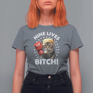 Funny Trump T Shirt For Women Nine Lives Bitch Cat Trump Blond Hair Boxing TS11 Charcoal Print Your Wear