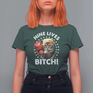 Funny Trump T Shirt For Women Nine Lives Bitch Cat Trump Blond Hair Boxing TS11 Dark Forest Green Print Your Wear