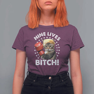Funny Trump T Shirt For Women Nine Lives Bitch Cat Trump Blond Hair Boxing TS11 Maroon Print Your Wear
