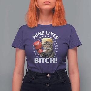Funny Trump T Shirt For Women Nine Lives Bitch Cat Trump Blond Hair Boxing TS11 Purple Print Your Wear