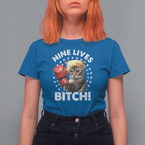 Funny Trump T Shirt For Women Nine Lives Bitch Cat Trump Blond Hair Boxing TS11 Royal Blue Print Your Wear