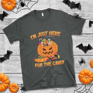 Funny Halloween T Shirt I'm Just here For The Candy Pumpkin Candy Trick Or Treat TS11 Dark Heather Print Your Wear