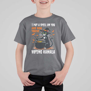 Funny Harris Halloween T Shirt For Kid I Put A Spell On You And Now You're Voting Kamala Black Cat Witch TS11 Charcoal Print Your Wear