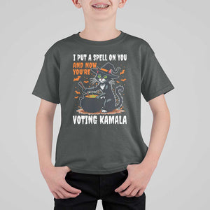 Funny Harris Halloween T Shirt For Kid I Put A Spell On You And Now You're Voting Kamala Black Cat Witch TS11 Dark Heather Print Your Wear