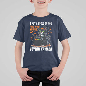 Funny Harris Halloween T Shirt For Kid I Put A Spell On You And Now You're Voting Kamala Black Cat Witch TS11 Navy Print Your Wear