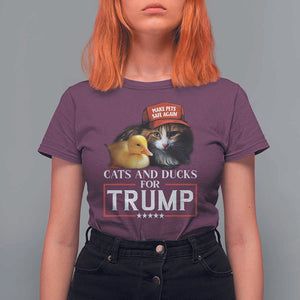 Trump Supporter T Shirt For Women Cats And Ducks For Trump Make Pets Safe Again TS11 Maroon Print Your Wear