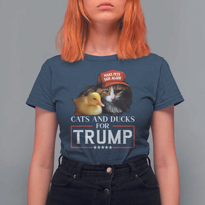 Trump Supporter T Shirt For Women Cats And Ducks For Trump Make Pets Safe Again TS11 Navy Print Your Wear
