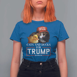 Trump Supporter T Shirt For Women Cats And Ducks For Trump Make Pets Safe Again TS11 Royal Blue Print Your Wear