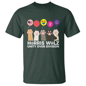 Funny Harris Walz Supporter T Shirt Unity Over Division Cat Paw American Flag Human Rights Feminism Equal Rights TS11 Dark Forest Green Print Your Wear