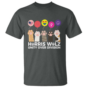 Funny Harris Walz Supporter T Shirt Unity Over Division Cat Paw American Flag Human Rights Feminism Equal Rights TS11 Dark Heather Print Your Wear