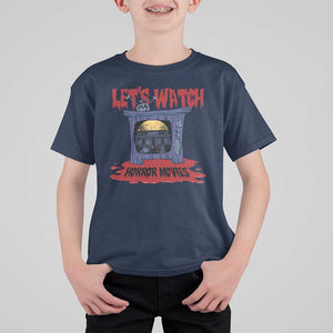 Funny Halloween T Shirt For Kid Let's Watch Horror Movies Televison Murderer Blood Skull TS11 Navy Print Your Wear