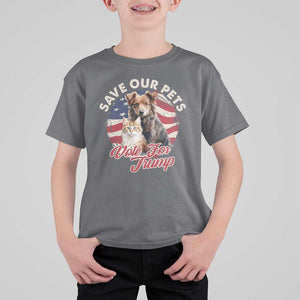 Funny Trump Supporter 2024 T Shirt For Kid Save Our Pets Vote For Trump Cat Dog American Flag TS11 Charcoal Print Your Wear