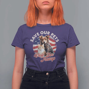 Funny Trump Supporter 2024 T Shirt For Women Save Our Pets Vote For Trump Cat Dog American Flag TS11 Purple Print Your Wear