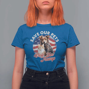 Funny Trump Supporter 2024 T Shirt For Women Save Our Pets Vote For Trump Cat Dog American Flag TS11 Royal Blue Print Your Wear
