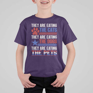 Funny Trump Supporter 2024 T Shirt For Kid They're Eating The Cats They're Eating The Dogs They're Eating The Pets Paw Star TS11 Purple Print Your Wear