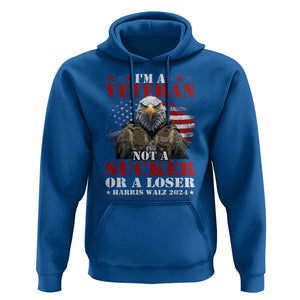 Harris Walz 2024 Hoodie I'm A Veteran Not A Sucker Or A Loser Eagle American Flag TS11 Royal Blue Print Your Wear