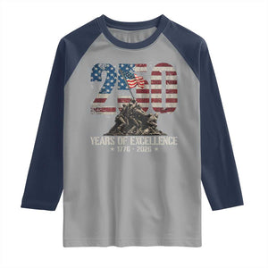 250 Years Of Excellence Raglan Shirt 250th American Anniversary Independence Day TS11 Sport Gray Navy Print Your Wear