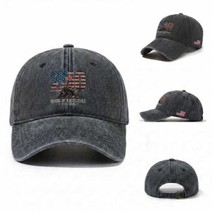 250 Years Of Excellence Washed Cotton Baseball Cap 250th American Anniversary Independence Day TS11 Washed Cap Universal Fit Dark Gray Print Your Wear